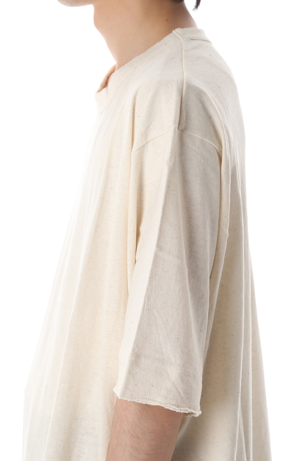 Old cotton Top stitch Cut off Round neck Short sleeve T-shirt Ivory