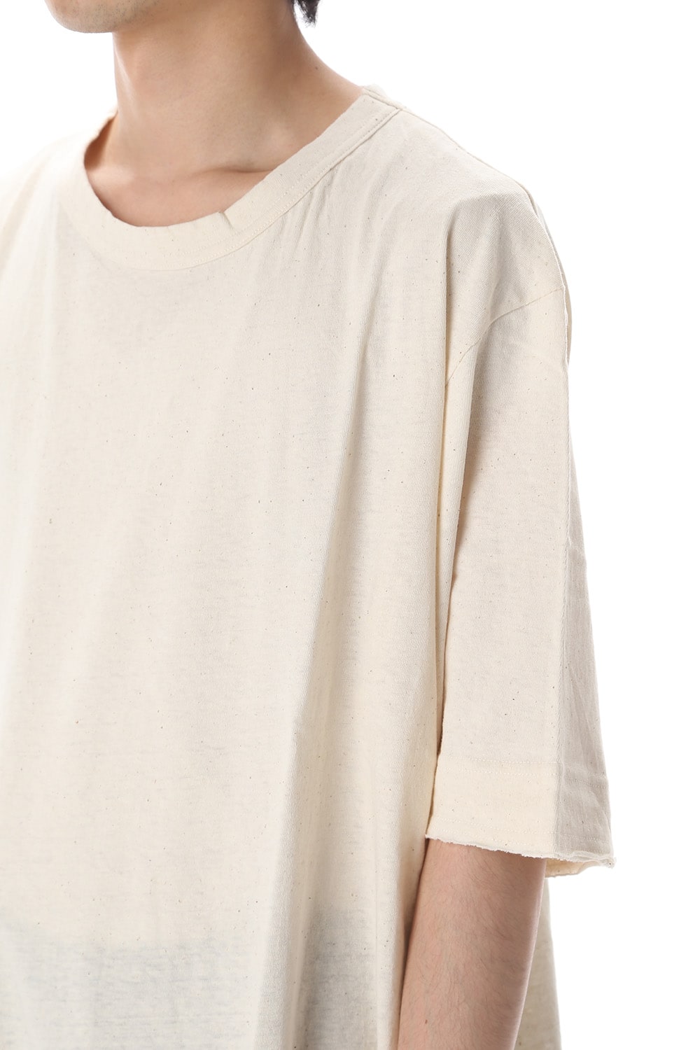 Old cotton Top stitch Cut off Round neck Short sleeve T-shirt Ivory