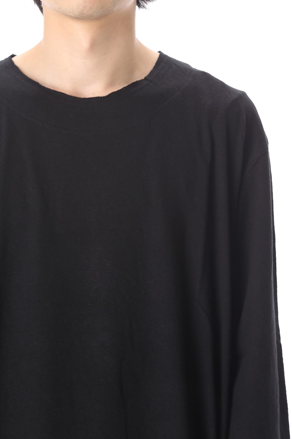 Old cotton Top stitch Cut off Round neck Long sleeve T-shirt Black