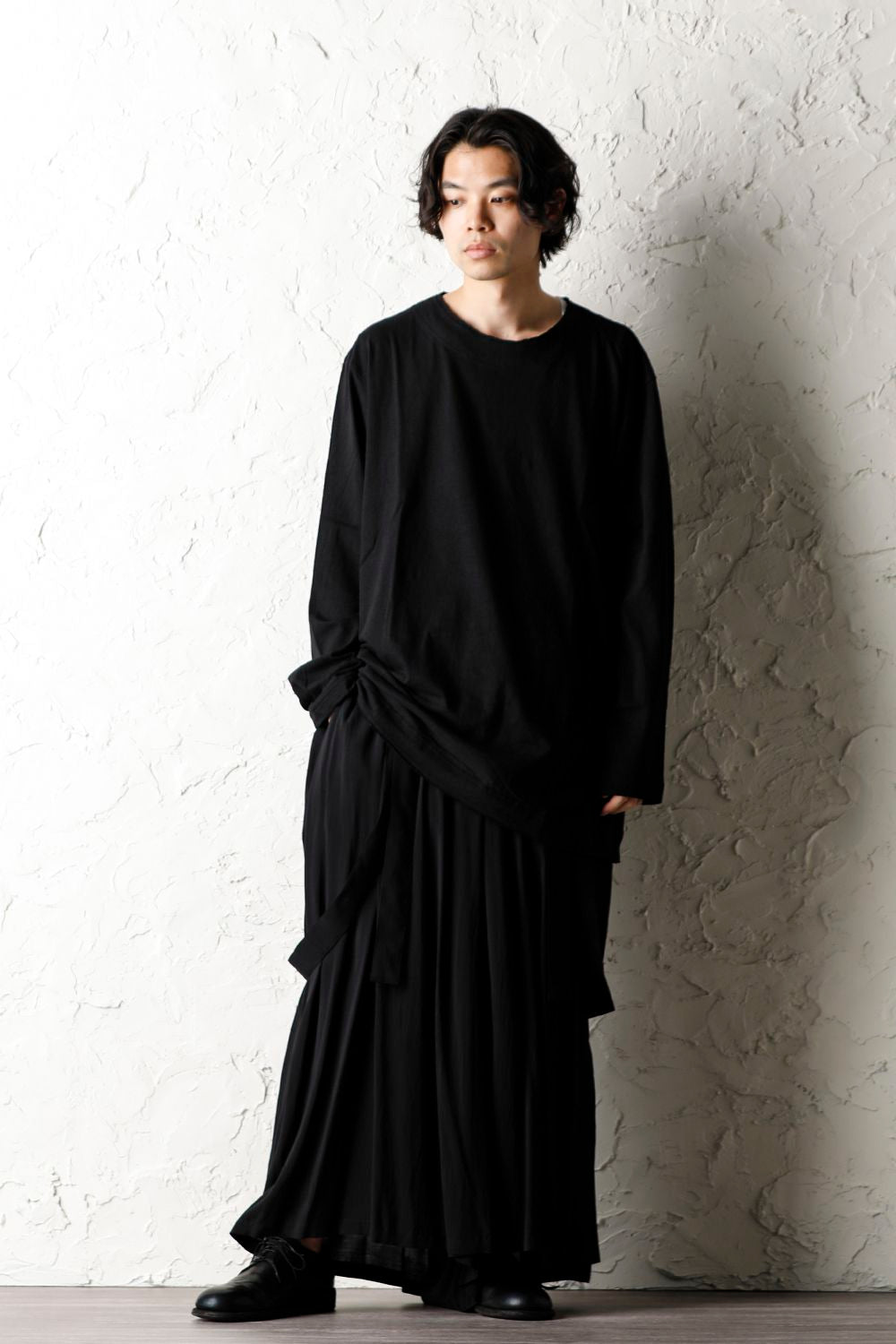 Old cotton Top stitch Cut off Round neck Long sleeve T-shirt Black