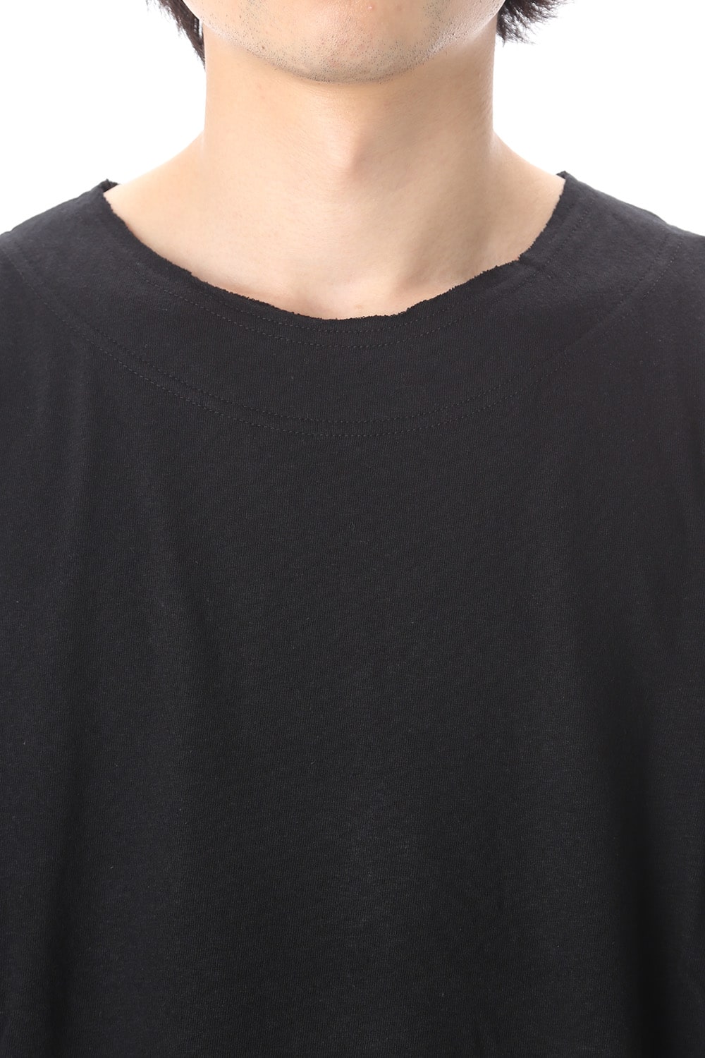 Old cotton Top stitch Cut off Round neck Long sleeve T-shirt Black