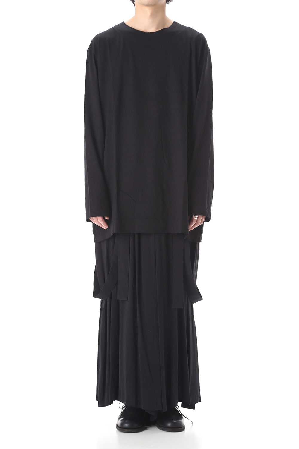 Old cotton Top stitch Cut off Round neck Long sleeve T-shirt Black