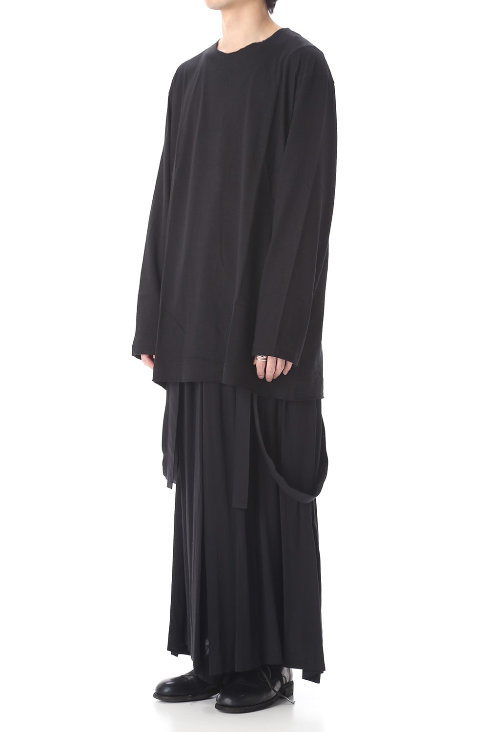 Old cotton Top stitch Cut off Round neck Long sleeve T-shirt Black