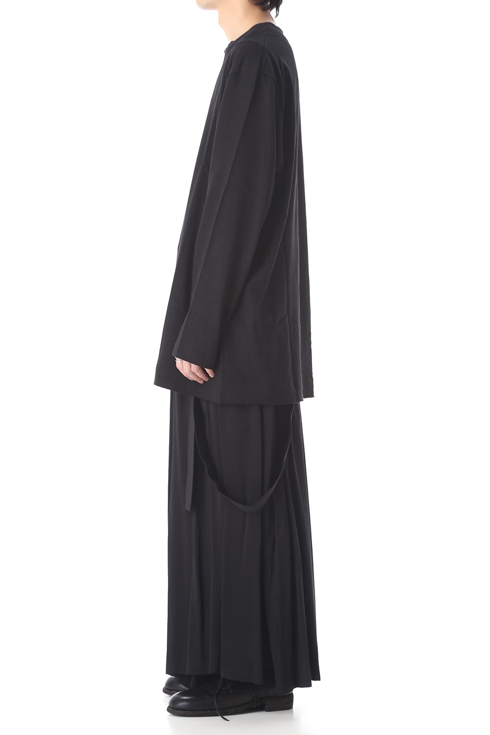 Old cotton Top stitch Cut off Round neck Long sleeve T-shirt Black