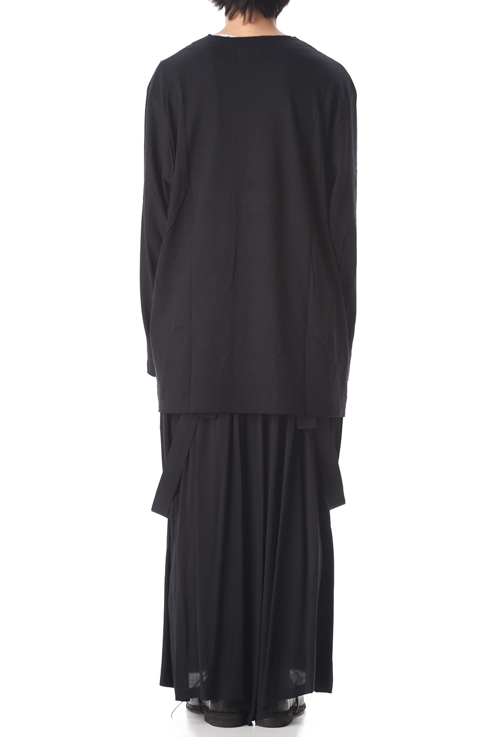 Old cotton Top stitch Cut off Round neck Long sleeve T-shirt Black