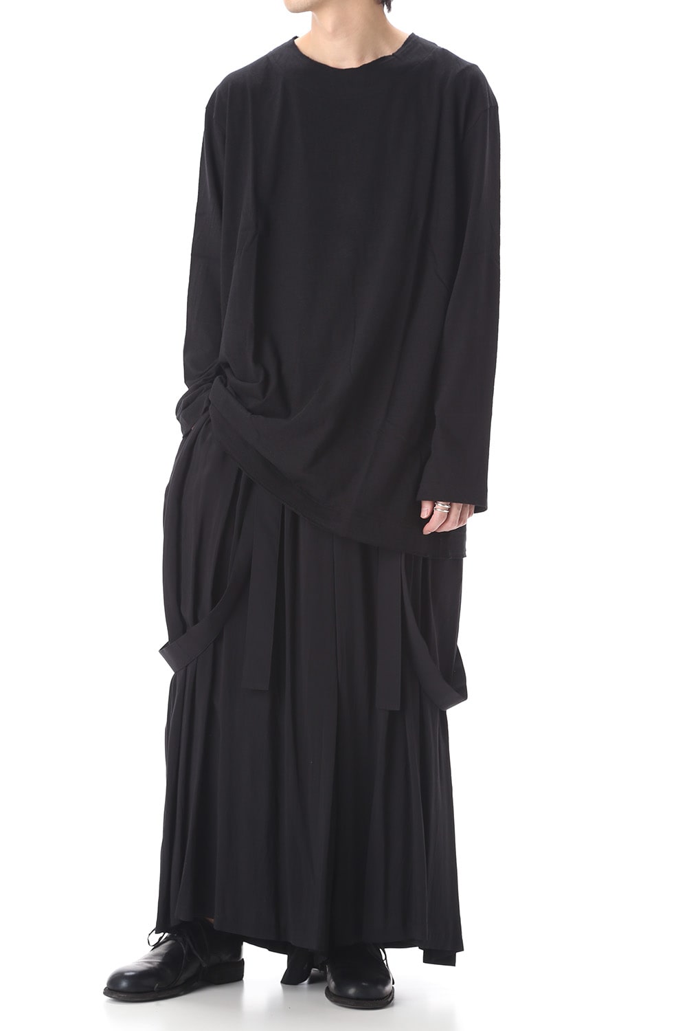 Old cotton Top stitch Cut off Round neck Long sleeve T-shirt Black