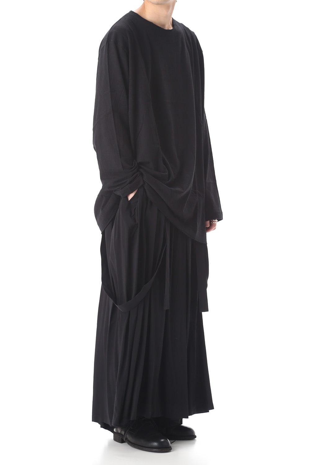 Old cotton Top stitch Cut off Round neck Long sleeve T-shirt Black