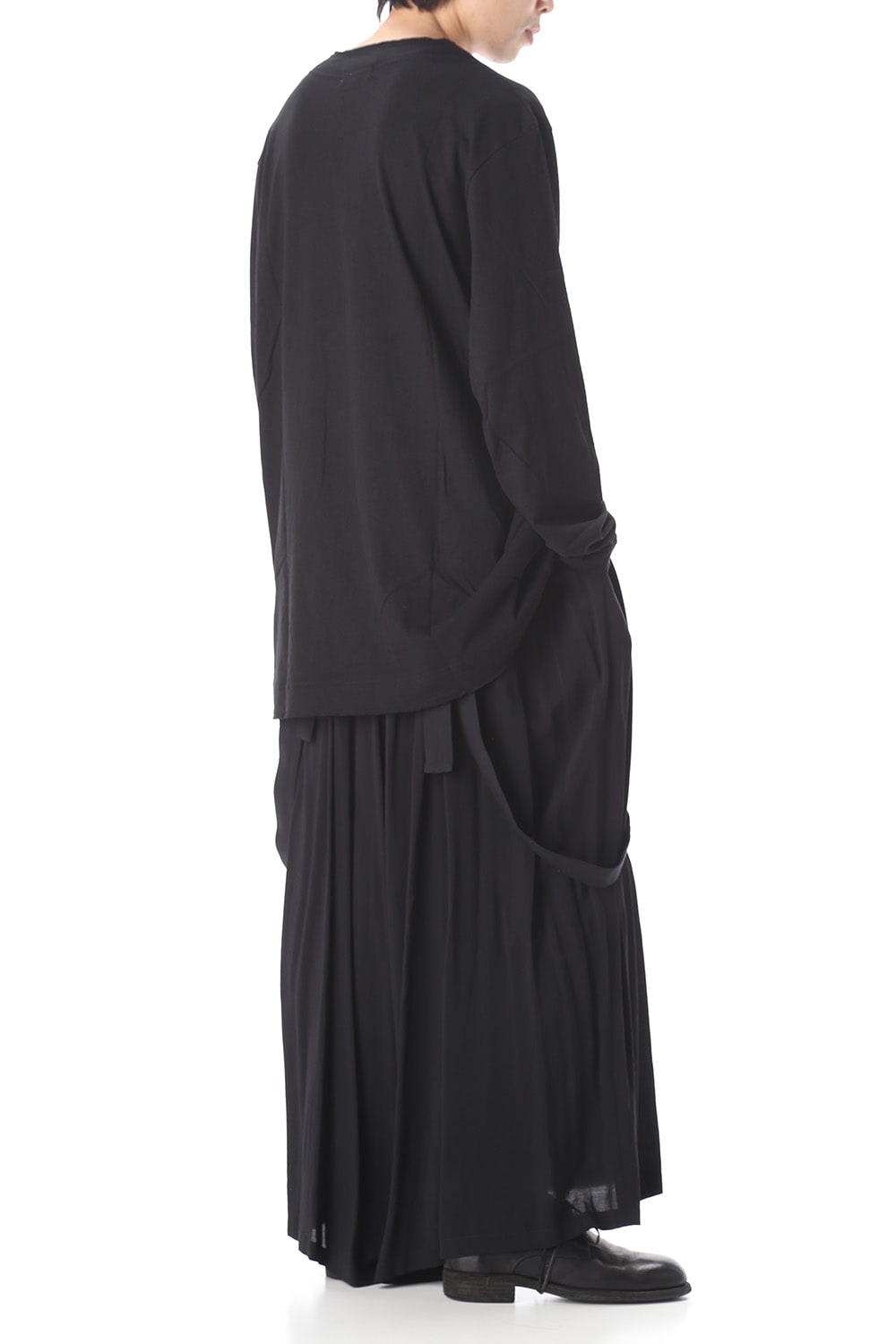 Old cotton Top stitch Cut off Round neck Long sleeve T-shirt Black