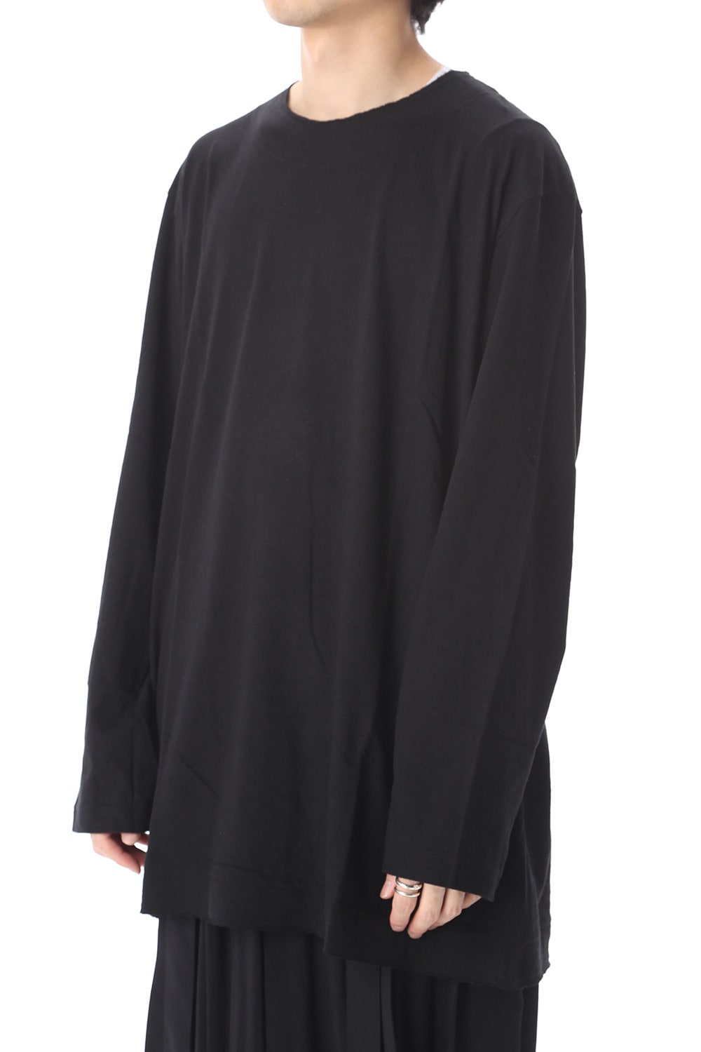 Old cotton Top stitch Cut off Round neck Long sleeve T-shirt Black