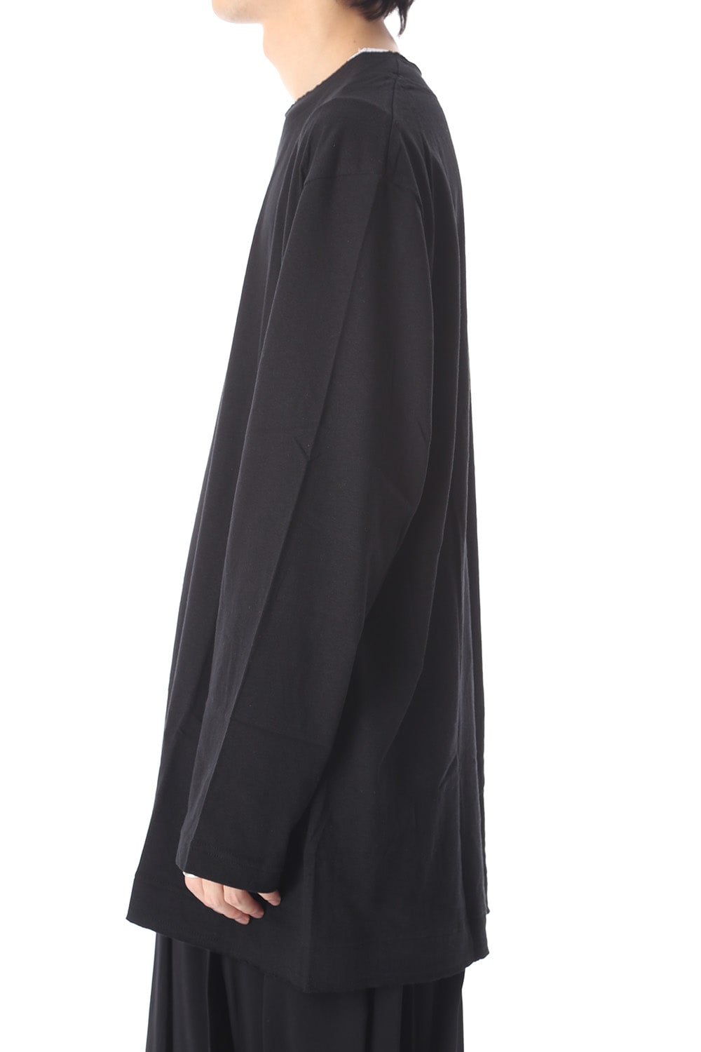 Old cotton Top stitch Cut off Round neck Long sleeve T-shirt Black