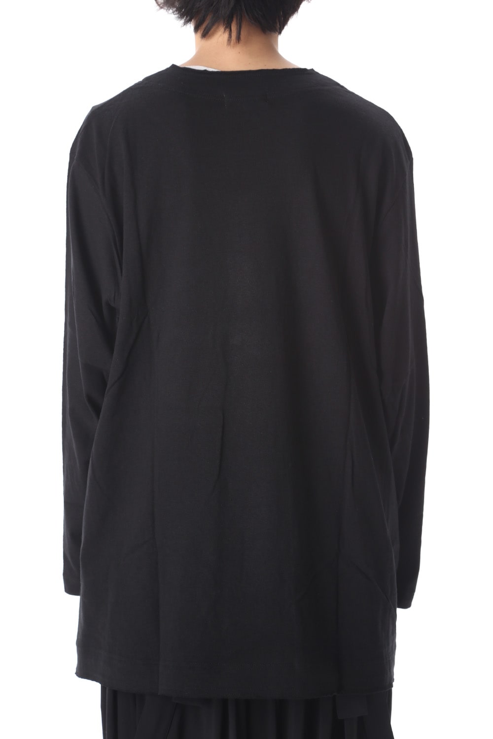 Old cotton Top stitch Cut off Round neck Long sleeve T-shirt Black