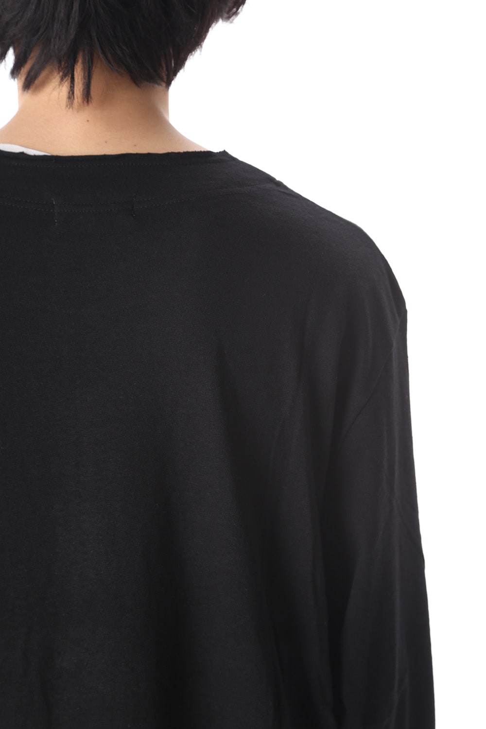 Old cotton Top stitch Cut off Round neck Long sleeve T-shirt Black
