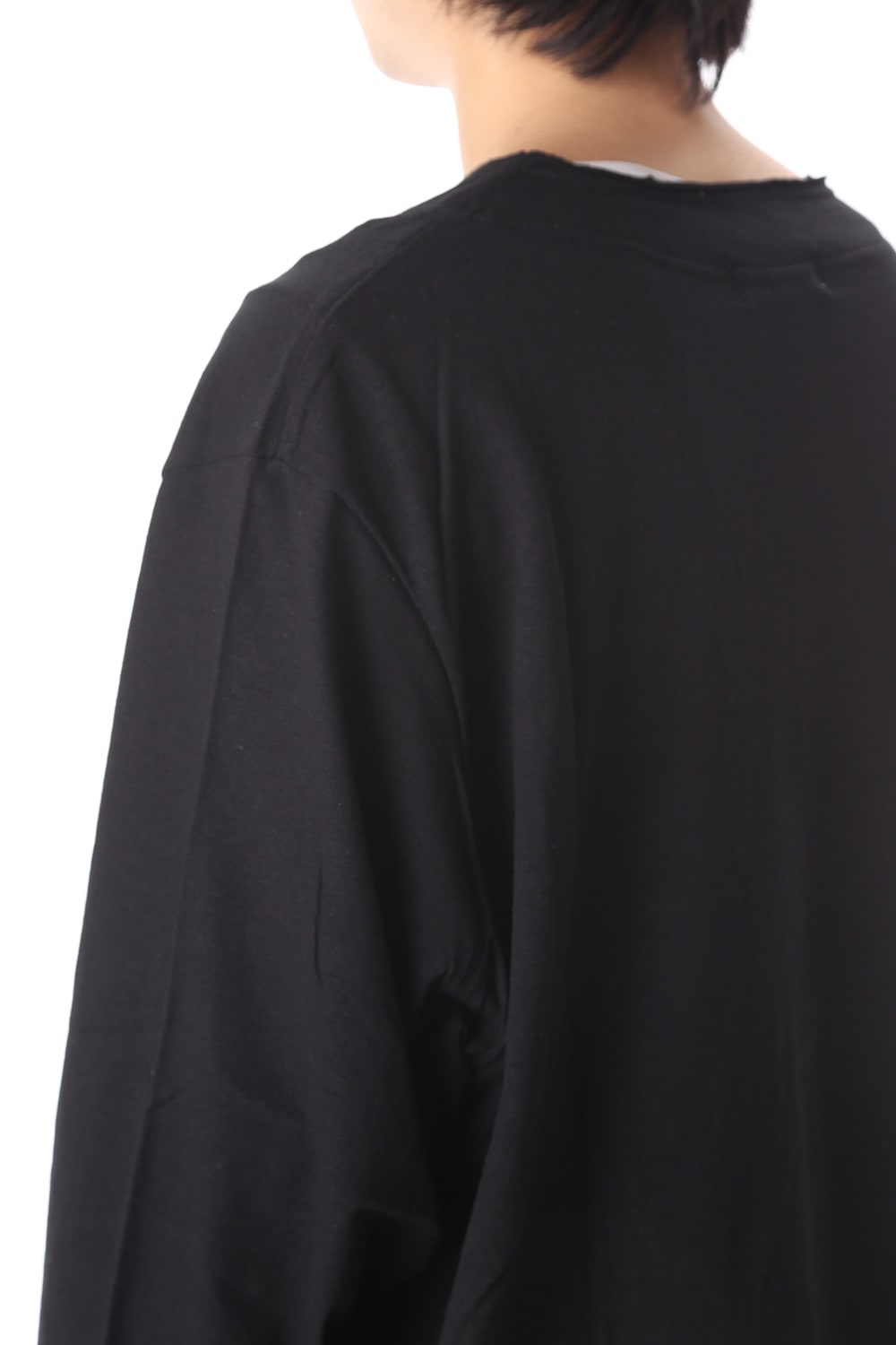 Old cotton Top stitch Cut off Round neck Long sleeve T-shirt Black