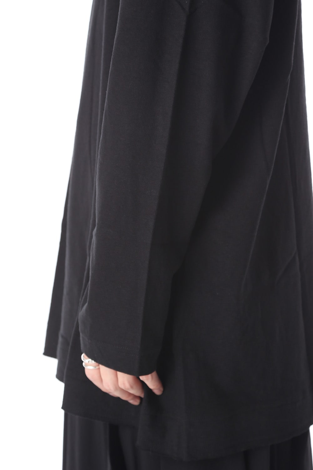 Old cotton Top stitch Cut off Round neck Long sleeve T-shirt Black