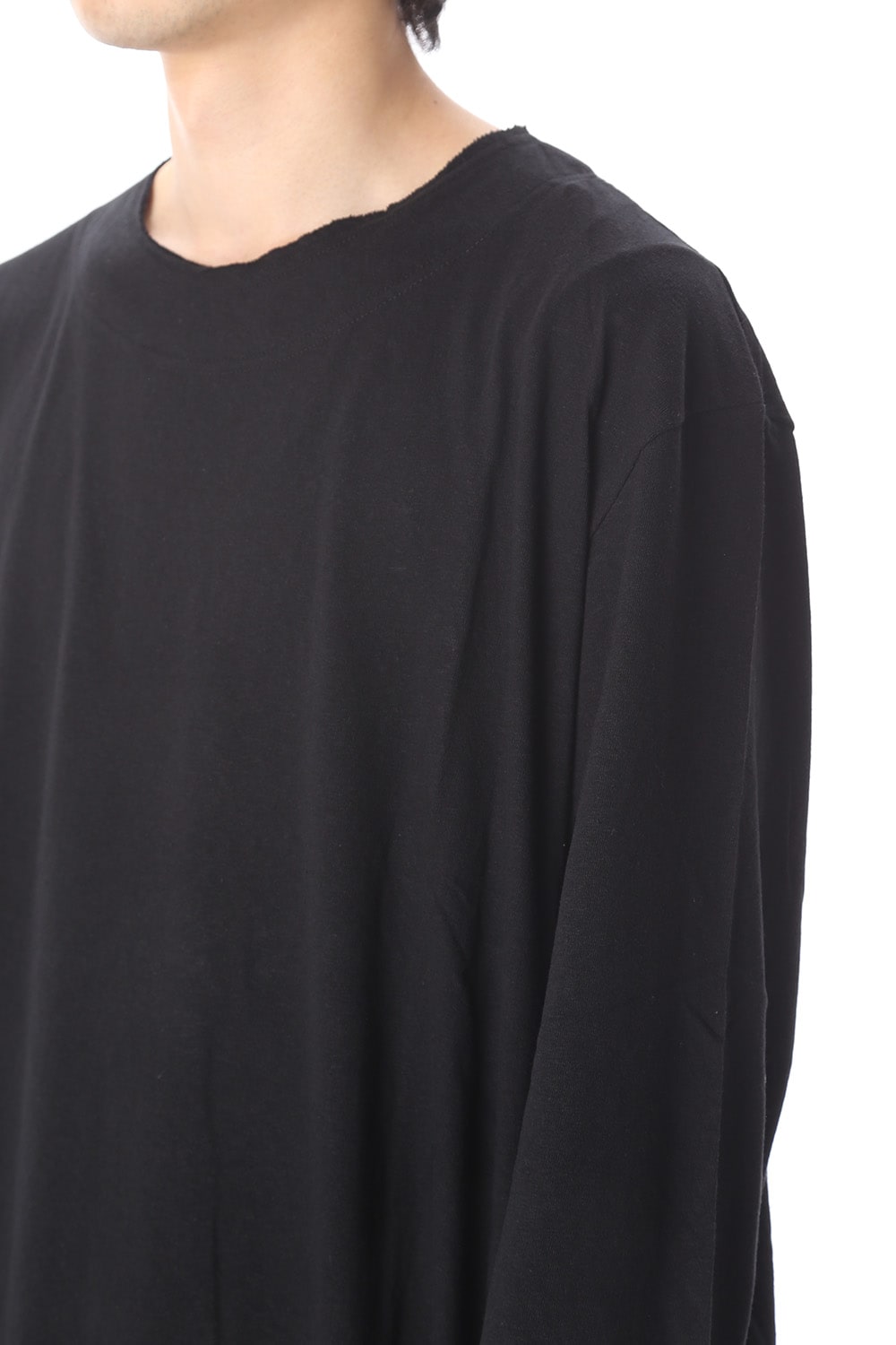 Old cotton Top stitch Cut off Round neck Long sleeve T-shirt Black