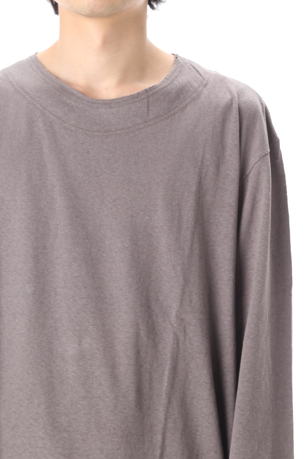 Old cotton Top stitch Cut off Round neck Long sleeve T-shirt Gray