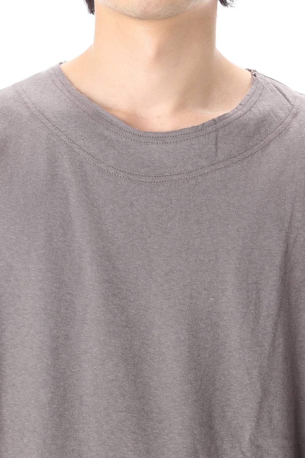 Old cotton Top stitch Cut off Round neck Long sleeve T-shirt Gray