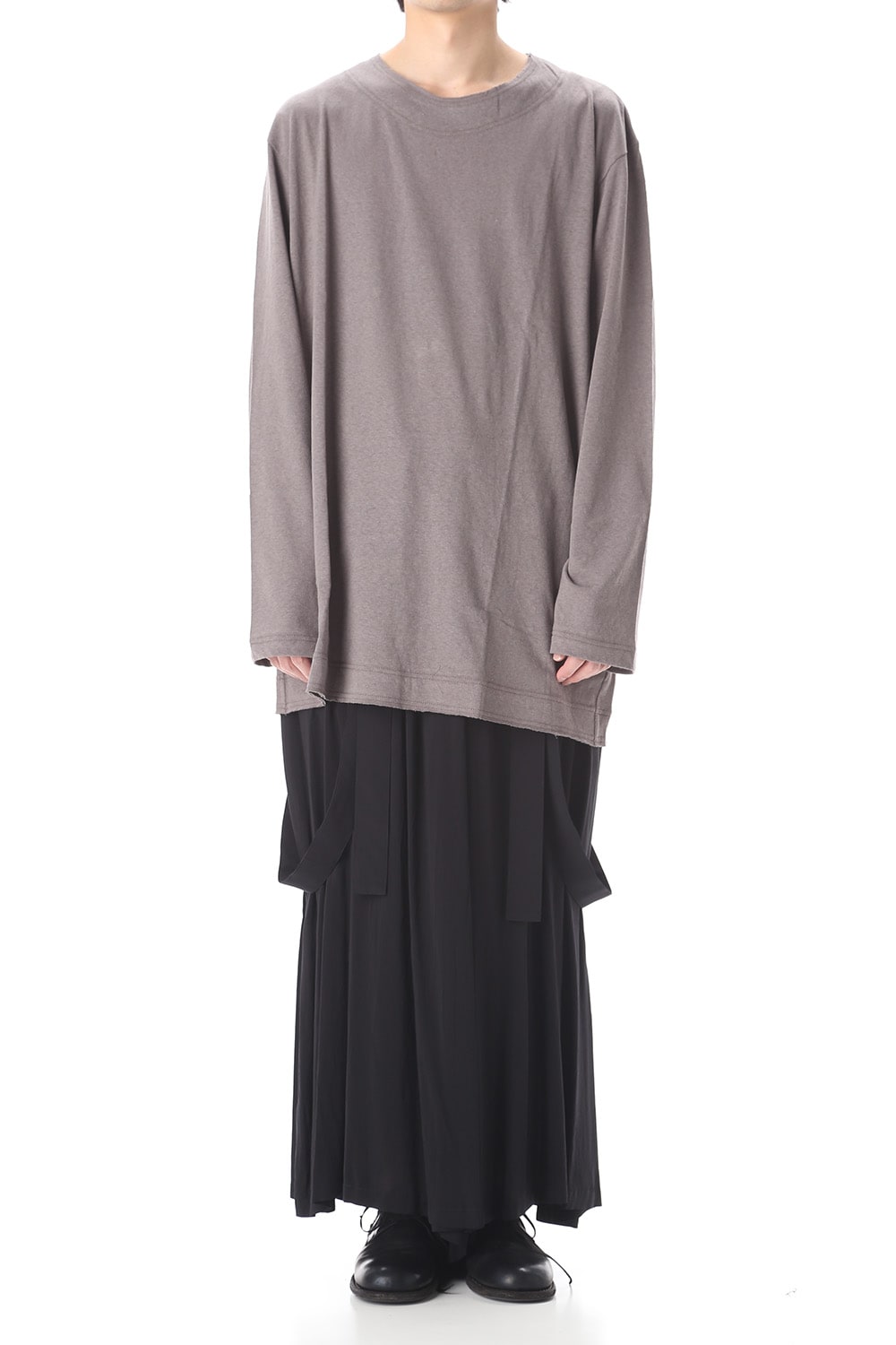 Old cotton Top stitch Cut off Round neck Long sleeve T-shirt Gray