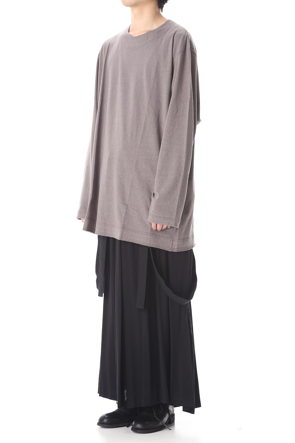 Old cotton Top stitch Cut off Round neck Long sleeve T-shirt Gray