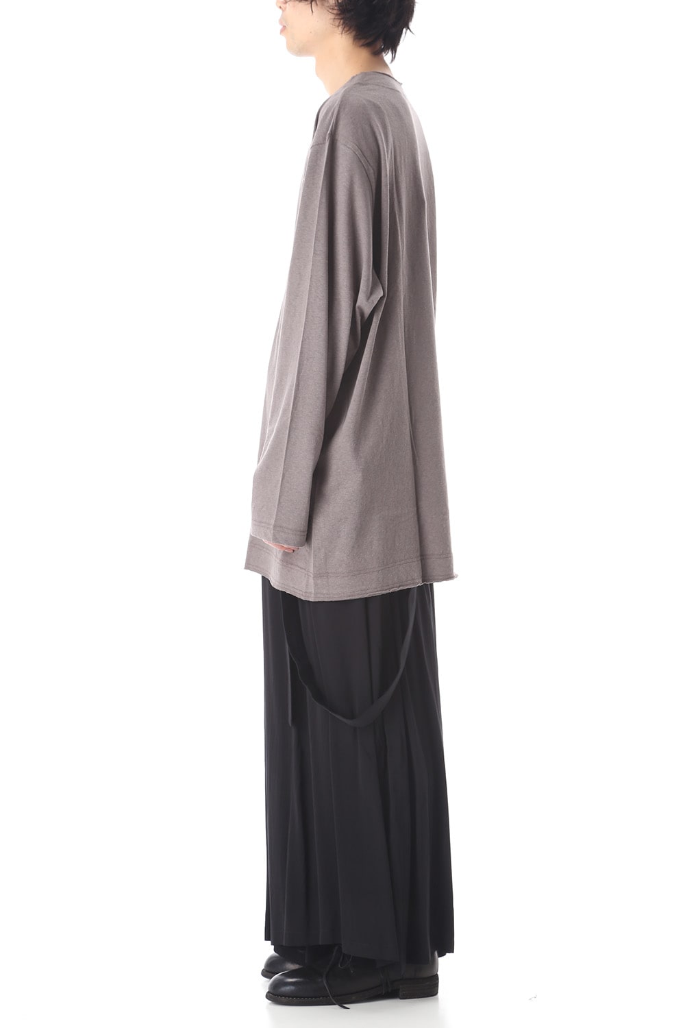 Old cotton Top stitch Cut off Round neck Long sleeve T-shirt Gray