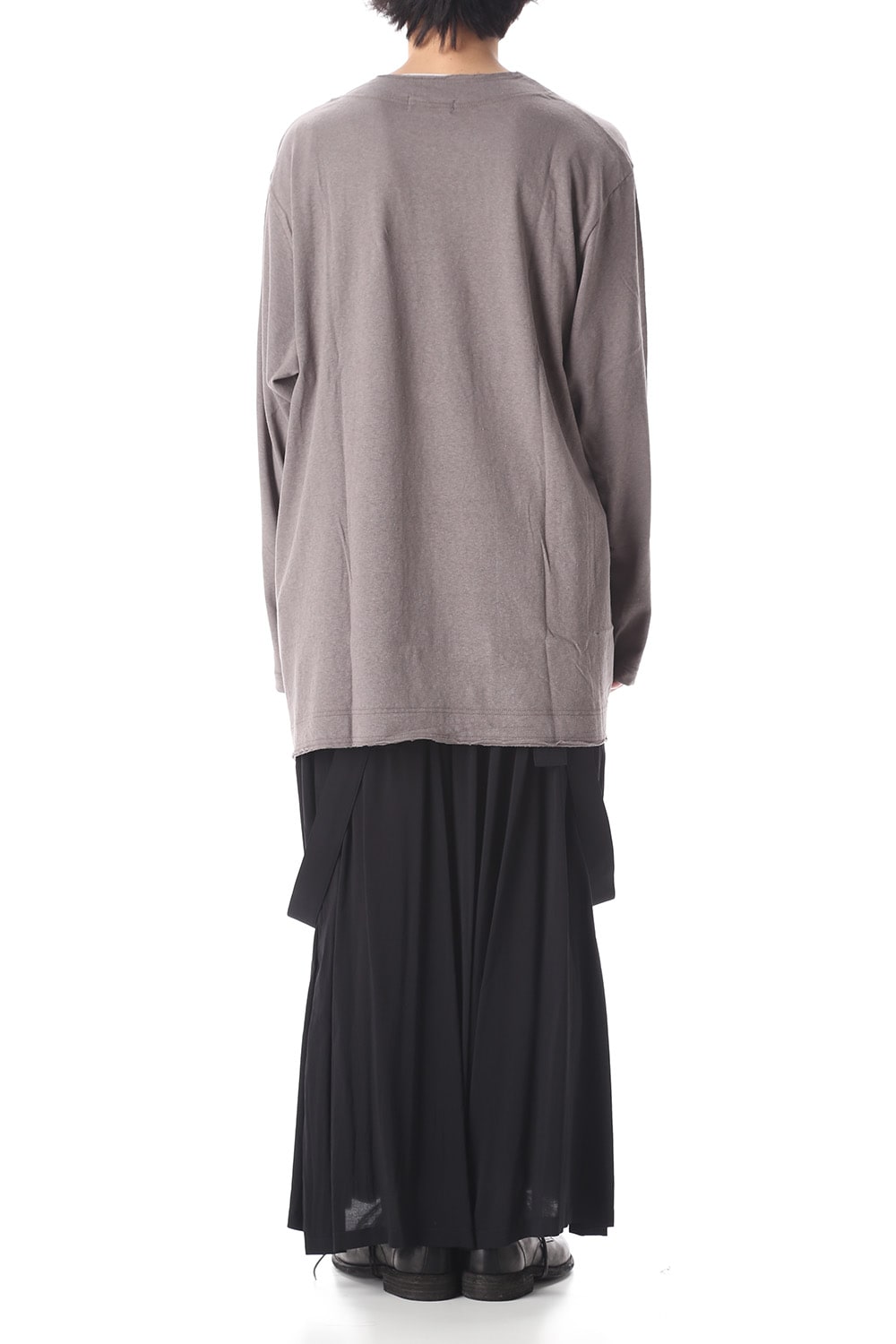 Old cotton Top stitch Cut off Round neck Long sleeve T-shirt Gray