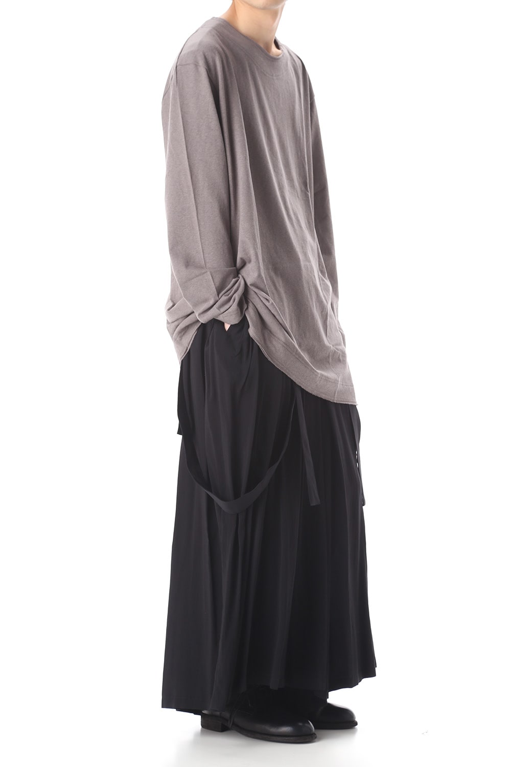 Old cotton Top stitch Cut off Round neck Long sleeve T-shirt Gray