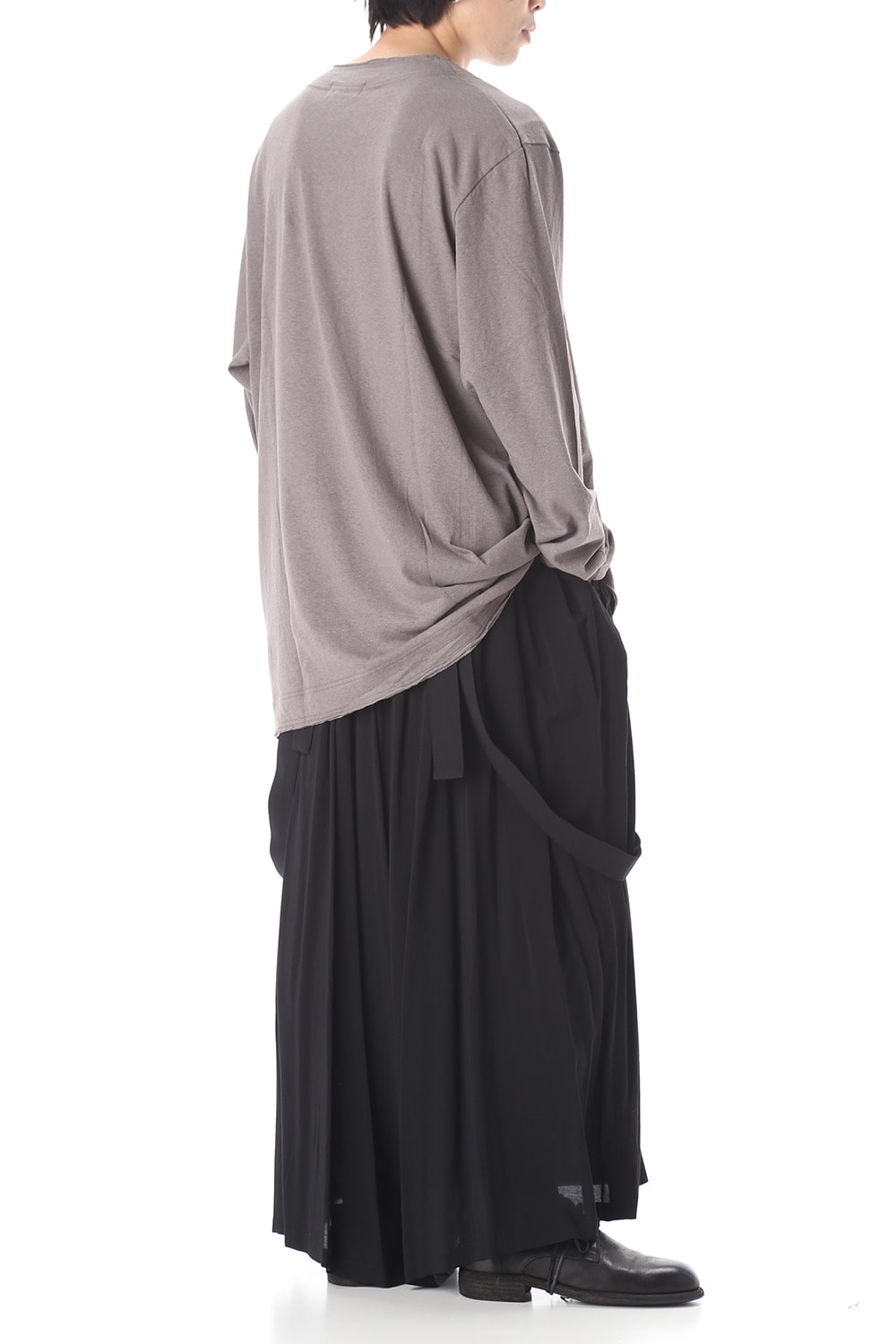 Old cotton Top stitch Cut off Round neck Long sleeve T-shirt Gray