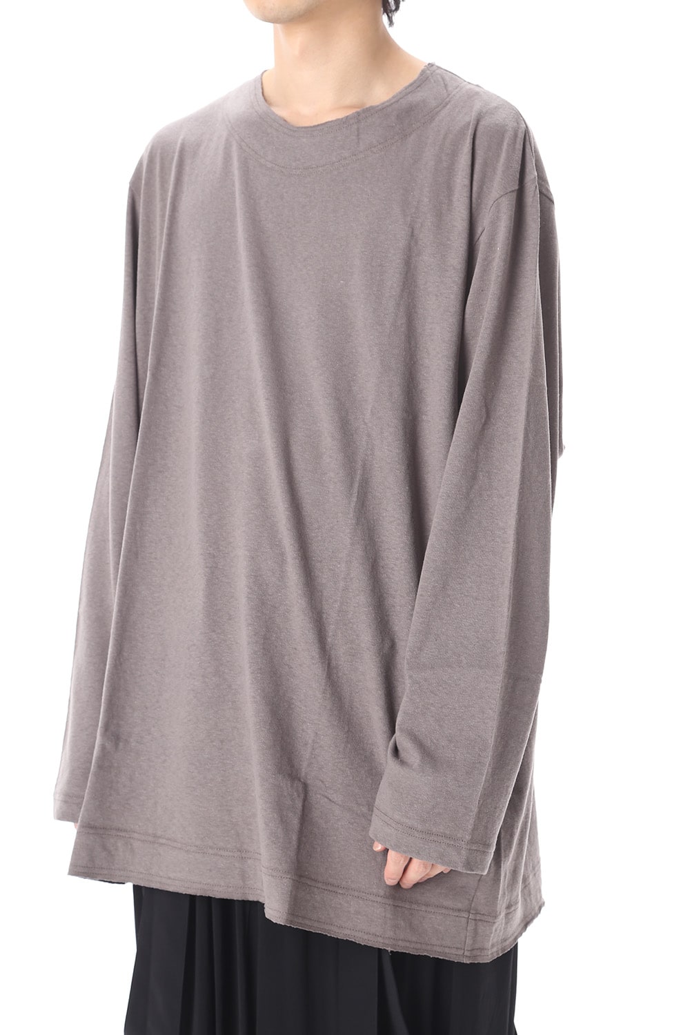 Old cotton Top stitch Cut off Round neck Long sleeve T-shirt Gray