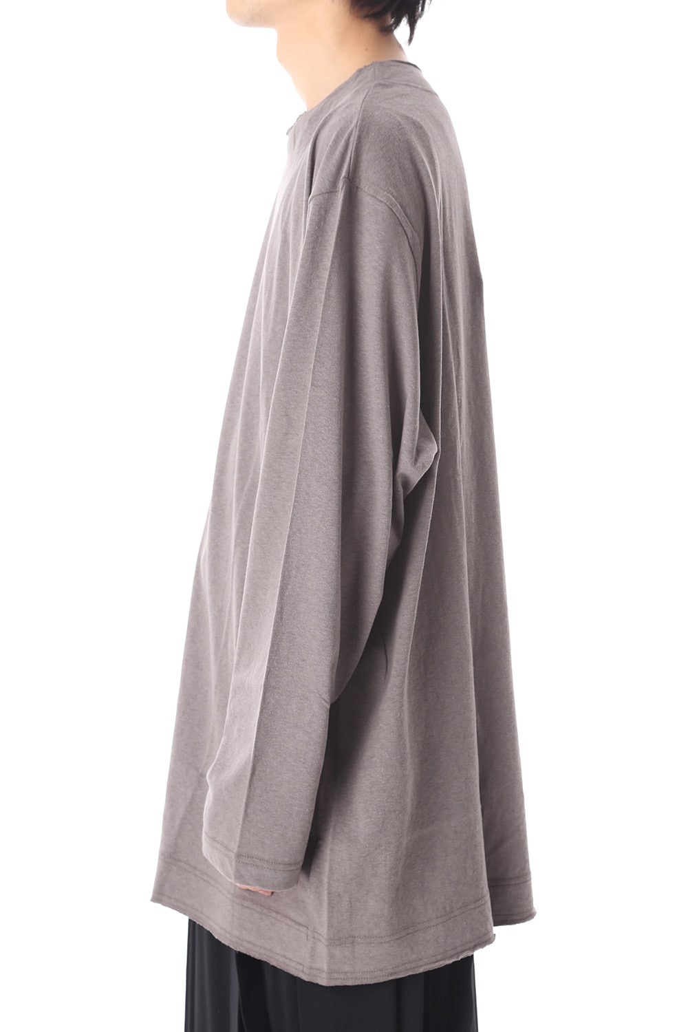 Old cotton Top stitch Cut off Round neck Long sleeve T-shirt Gray