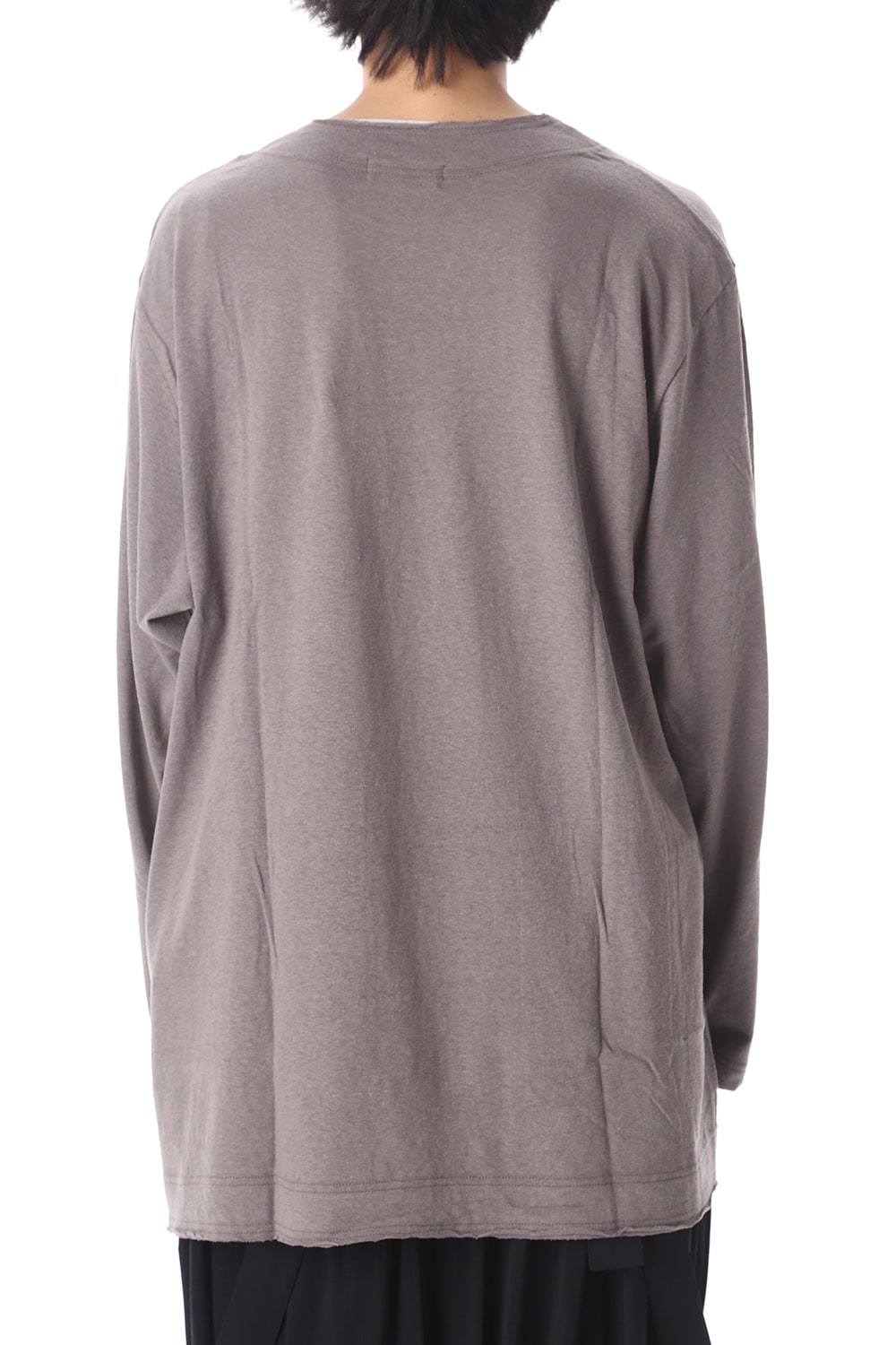 Old cotton Top stitch Cut off Round neck Long sleeve T-shirt Gray