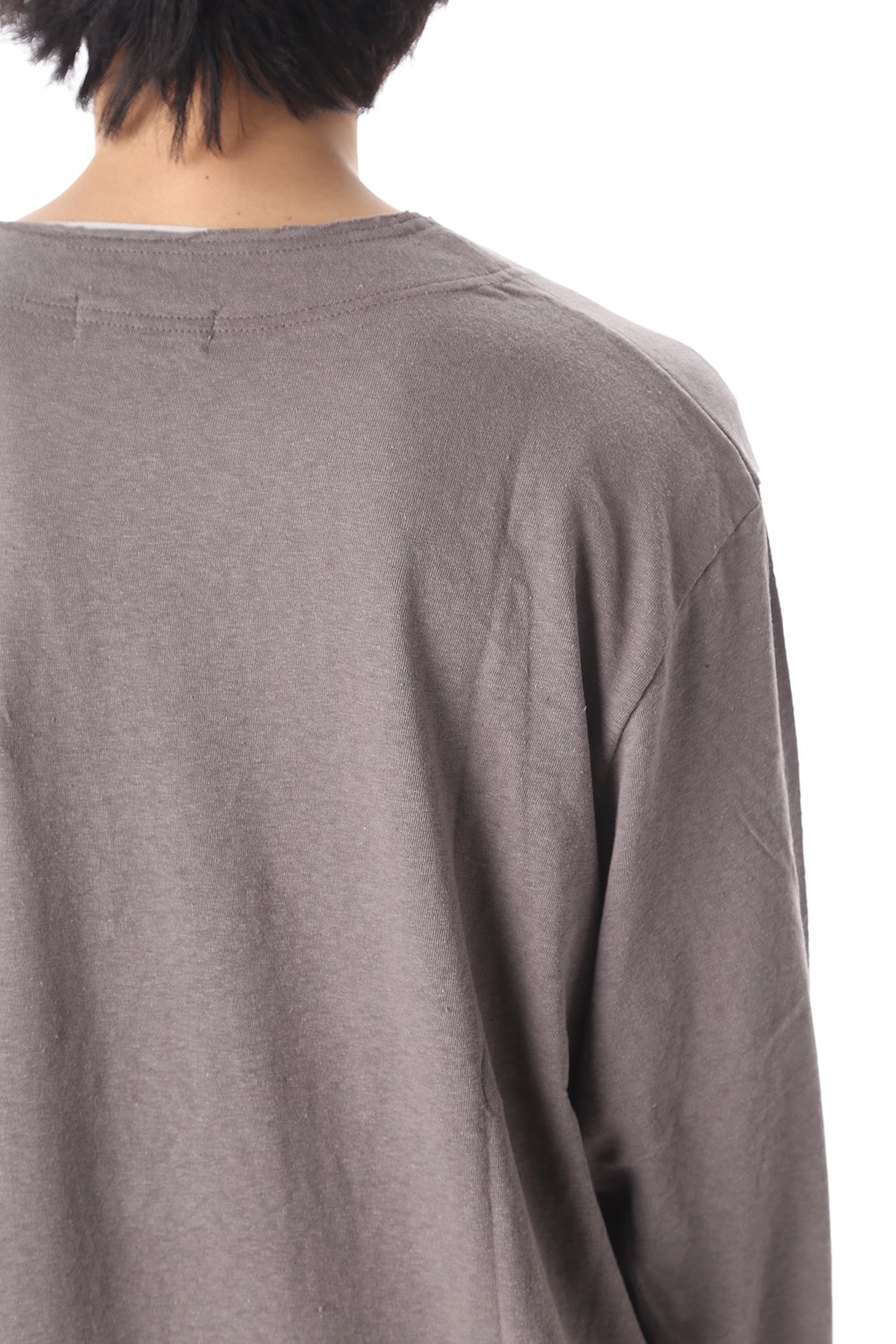 Old cotton Top stitch Cut off Round neck Long sleeve T-shirt Gray