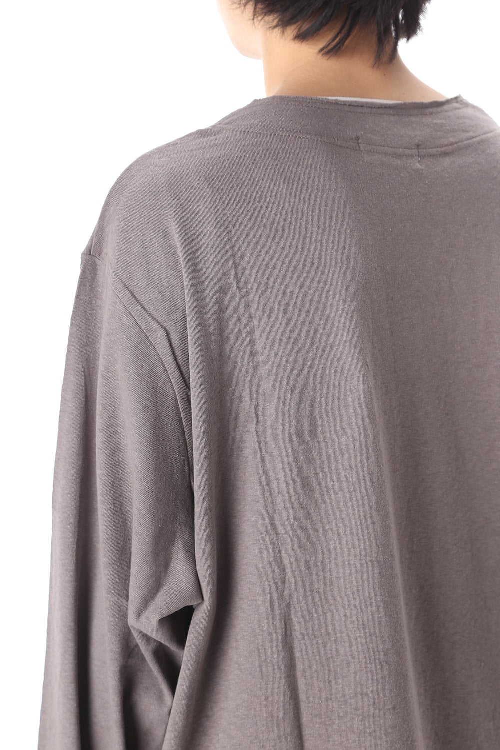 Old cotton Top stitch Cut off Round neck Long sleeve T-shirt Gray