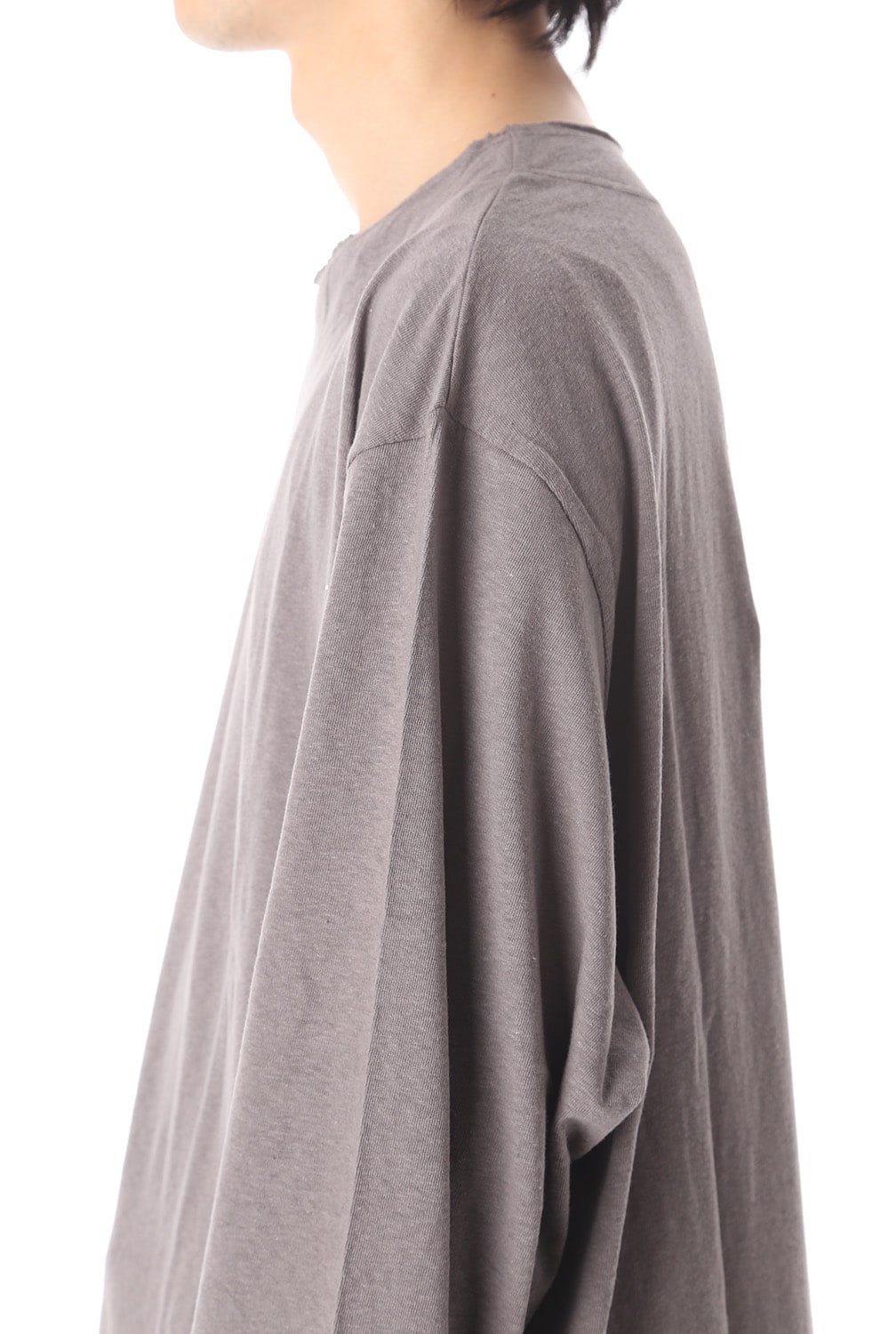 Old cotton Top stitch Cut off Round neck Long sleeve T-shirt Gray