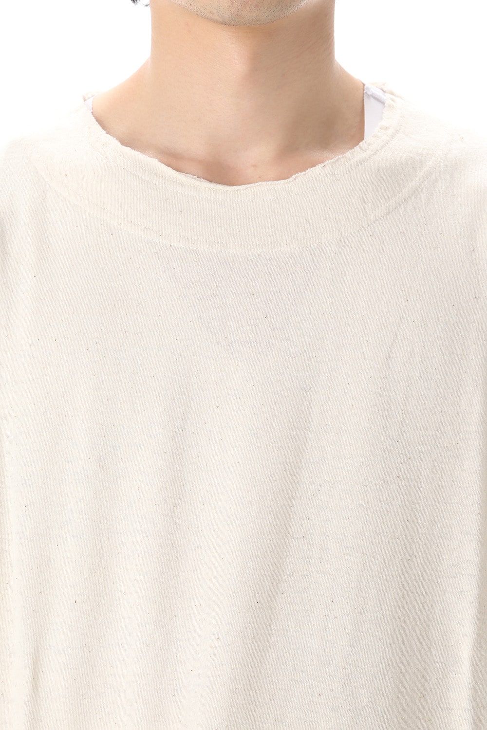 Old cotton Top stitch Cut off Round neck Long sleeve T-shirt Ivory