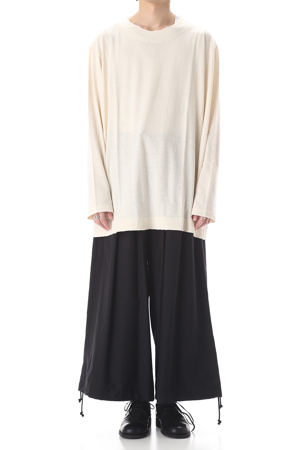 Old cotton Top stitch Cut off Round neck Long sleeve T-shirt Ivory