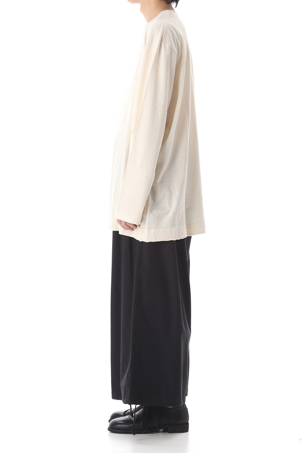 Old cotton Top stitch Cut off Round neck Long sleeve T-shirt Ivory