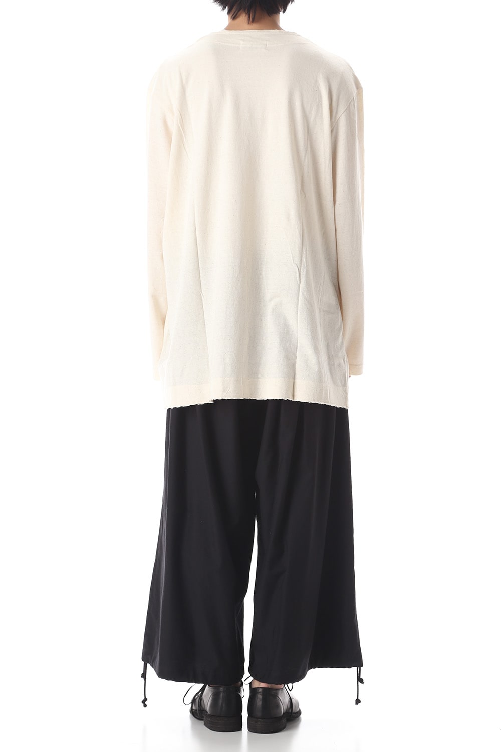 Old cotton Top stitch Cut off Round neck Long sleeve T-shirt Ivory