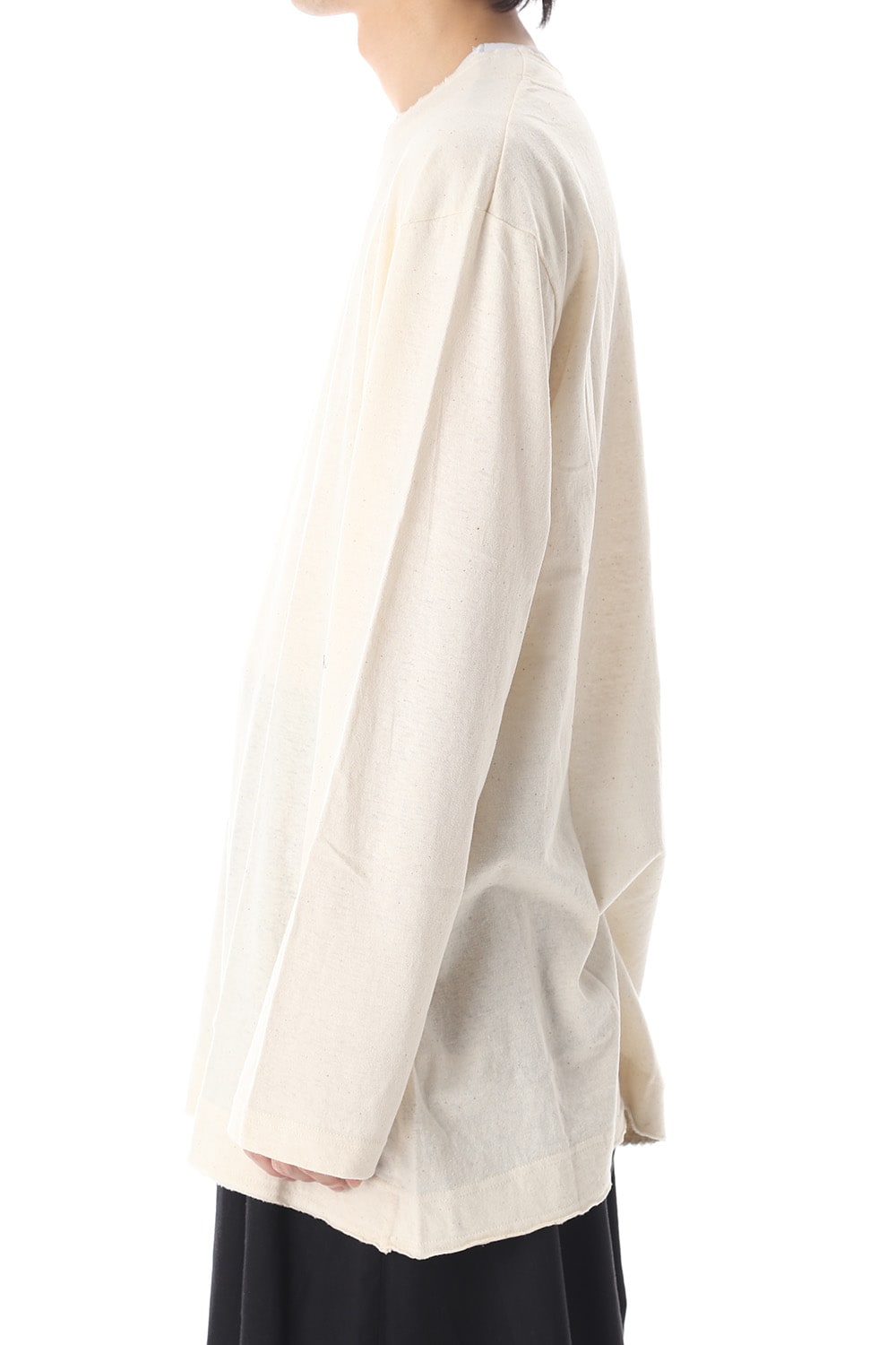 Old cotton Top stitch Cut off Round neck Long sleeve T-shirt Ivory