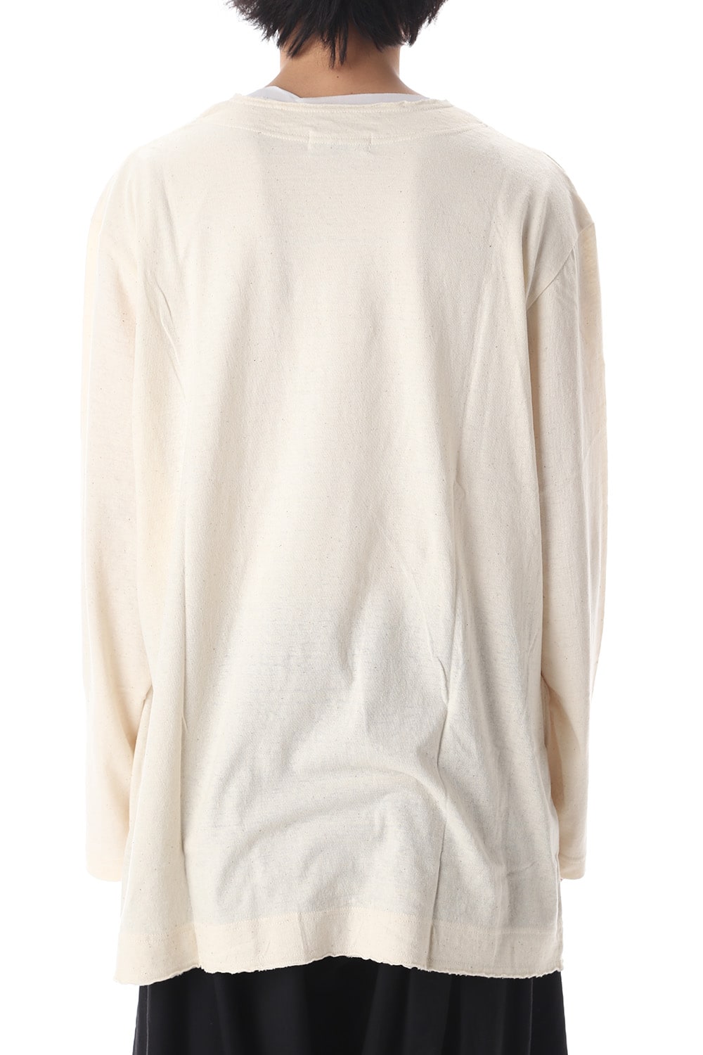 Old cotton Top stitch Cut off Round neck Long sleeve T-shirt Ivory