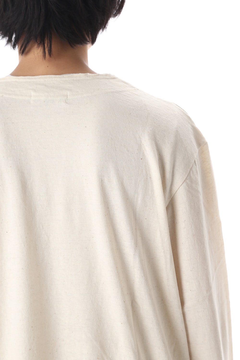Old cotton Top stitch Cut off Round neck Long sleeve T-shirt Ivory