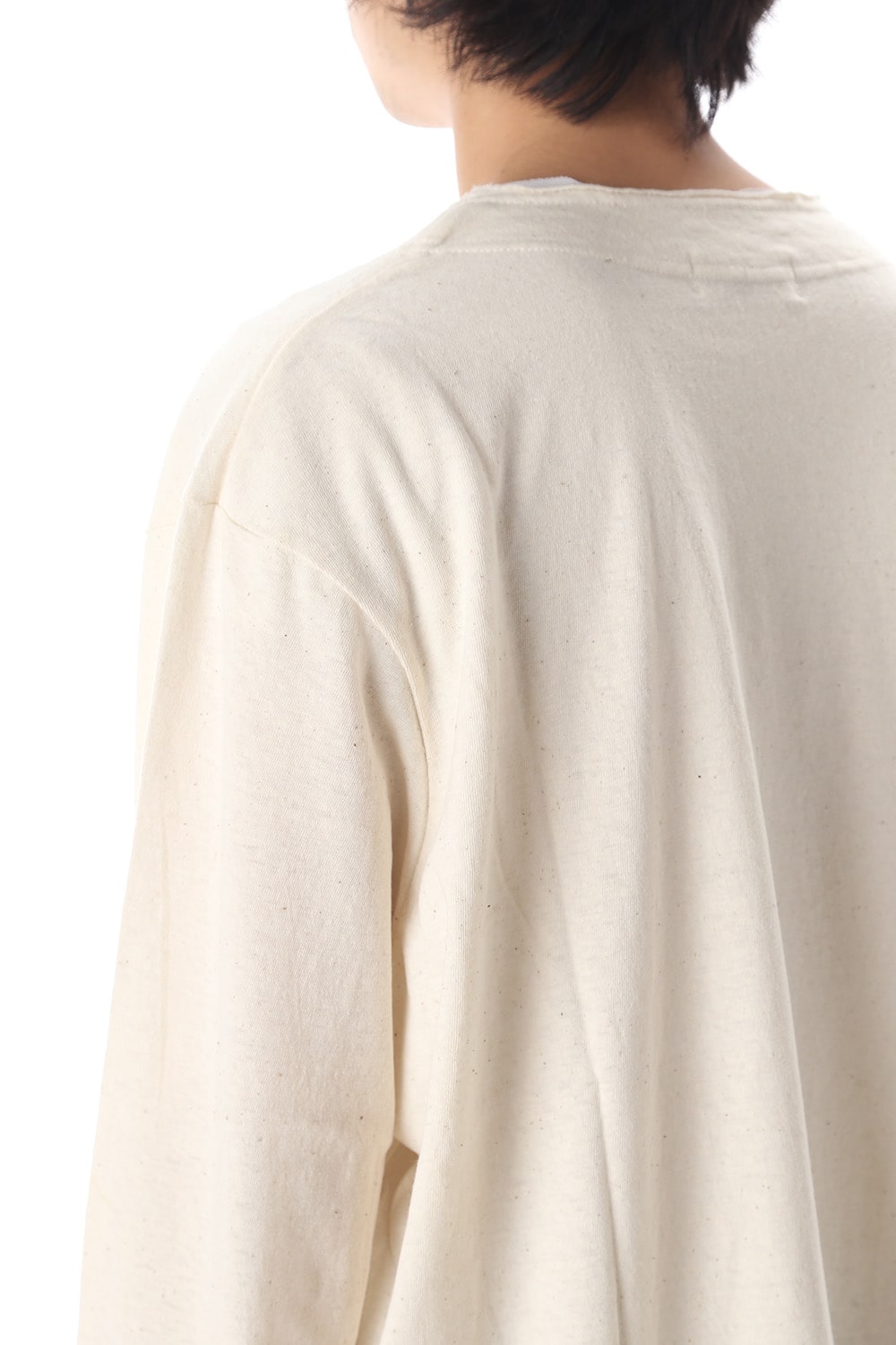 Old cotton Top stitch Cut off Round neck Long sleeve T-shirt Ivory