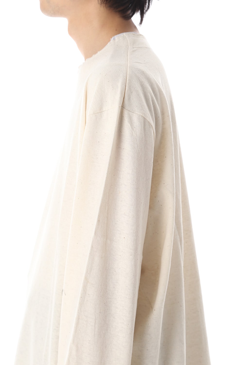 Old cotton Top stitch Cut off Round neck Long sleeve T-shirt Ivory