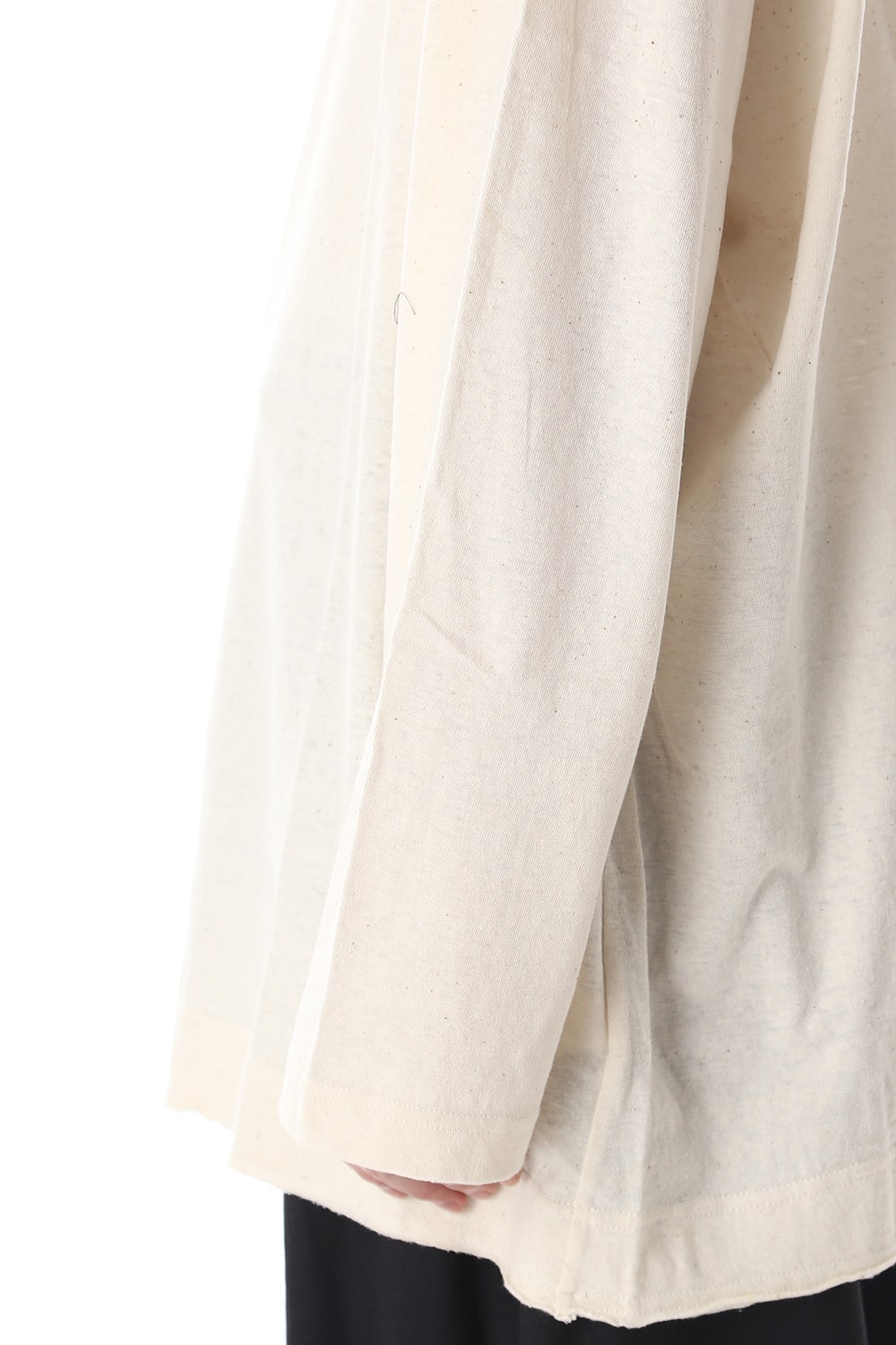 Old cotton Top stitch Cut off Round neck Long sleeve T-shirt Ivory