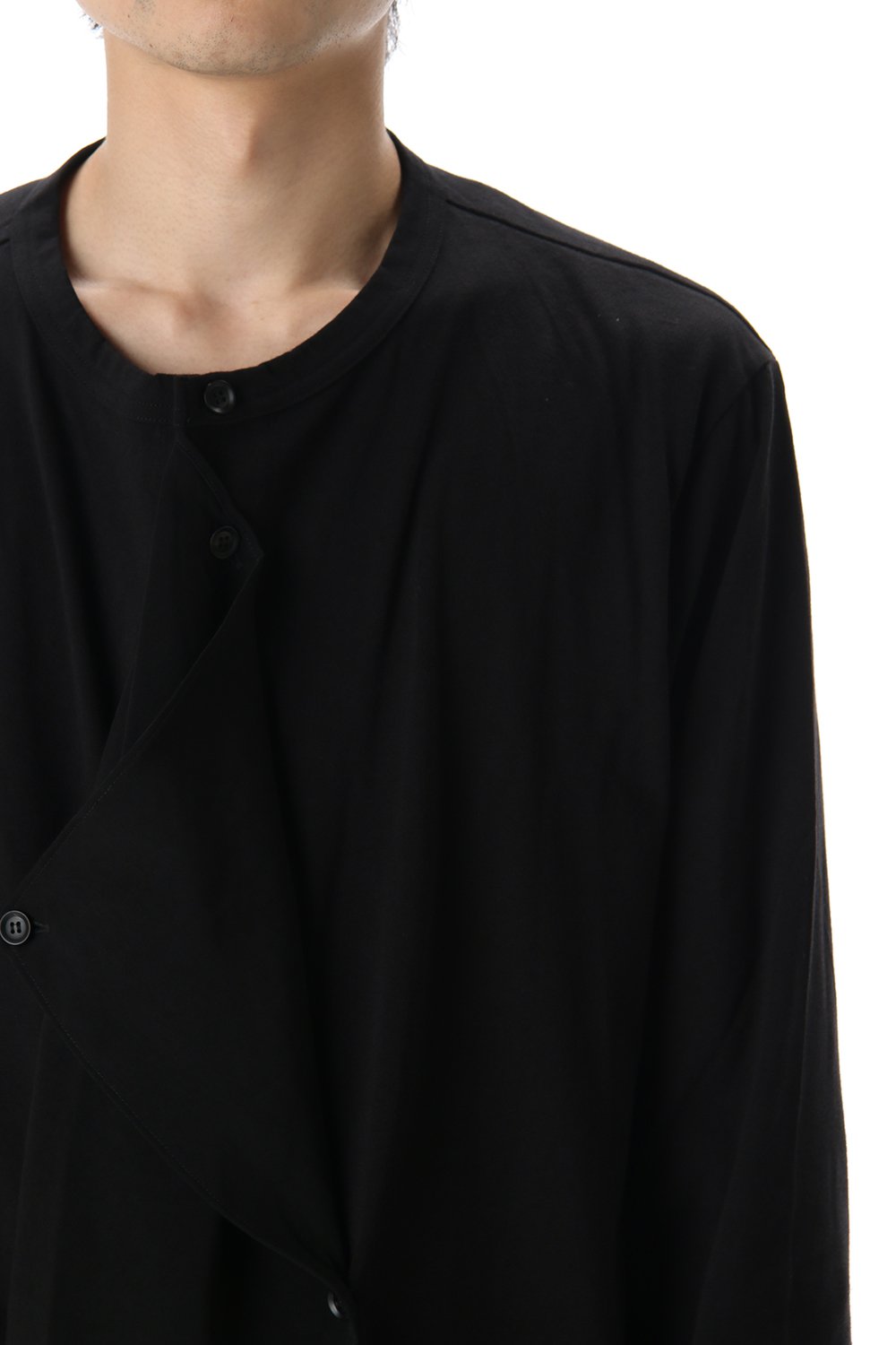 Jersey fabric mix Switching Dress shirt Black