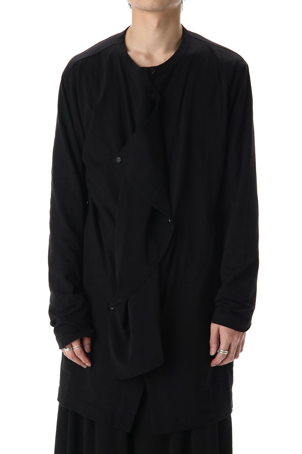 Jersey fabric mix Switching Dress shirt Black