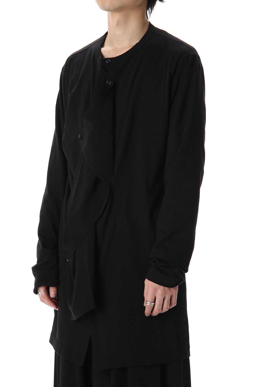 Jersey fabric mix Switching Dress shirt Black