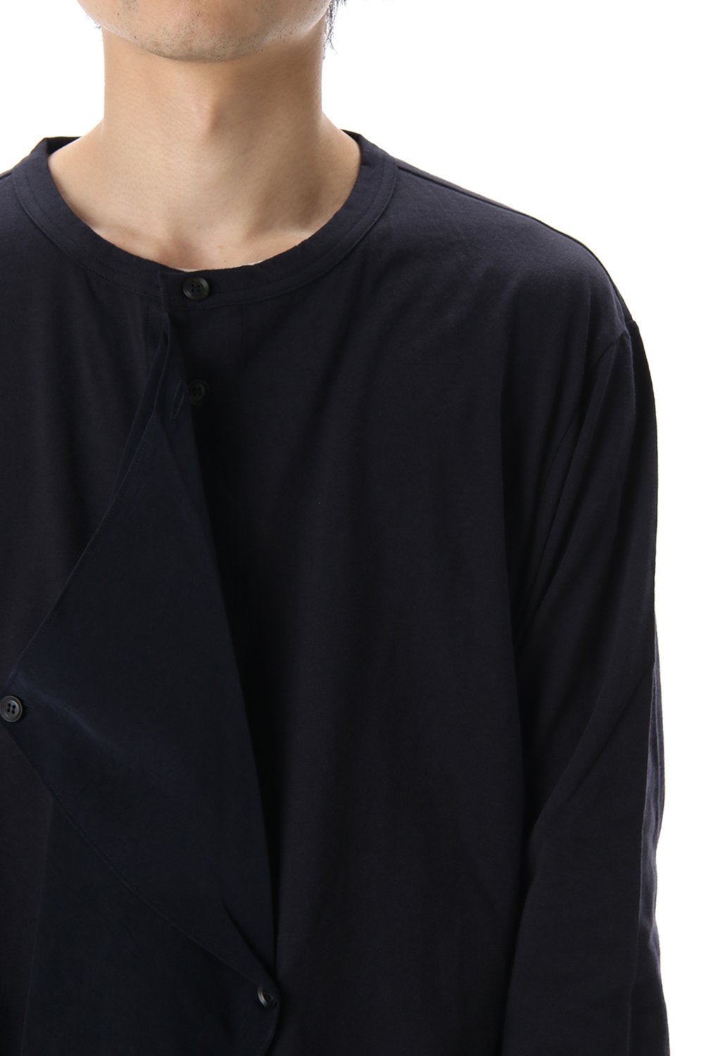 ジャージー ファブリック ミックス スイッチング ドレス シャツ Navy