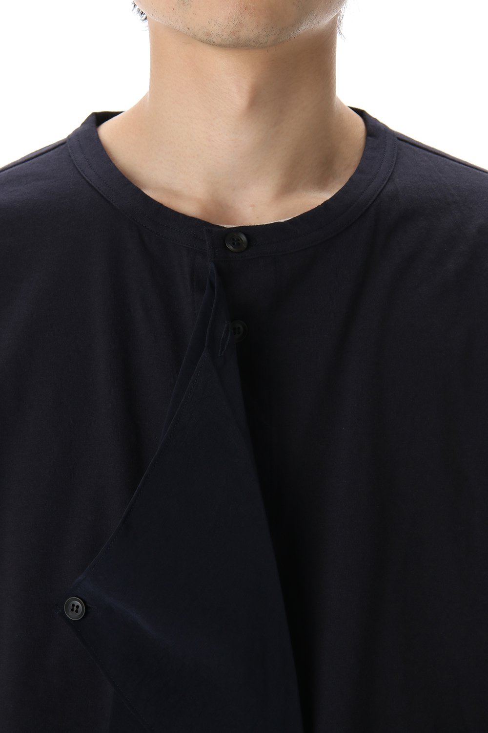 ジャージー ファブリック ミックス スイッチング ドレス シャツ Navy