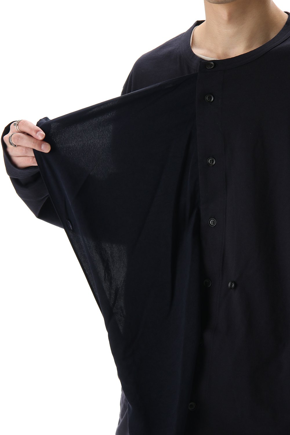 ジャージー ファブリック ミックス スイッチング ドレス シャツ Navy