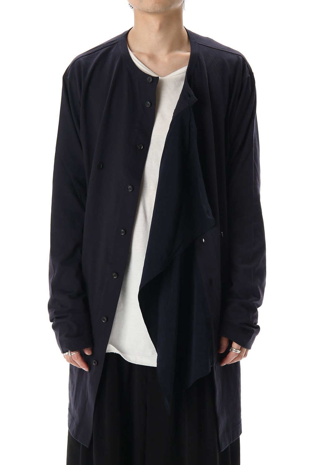 ジャージー ファブリック ミックス スイッチング ドレス シャツ Navy